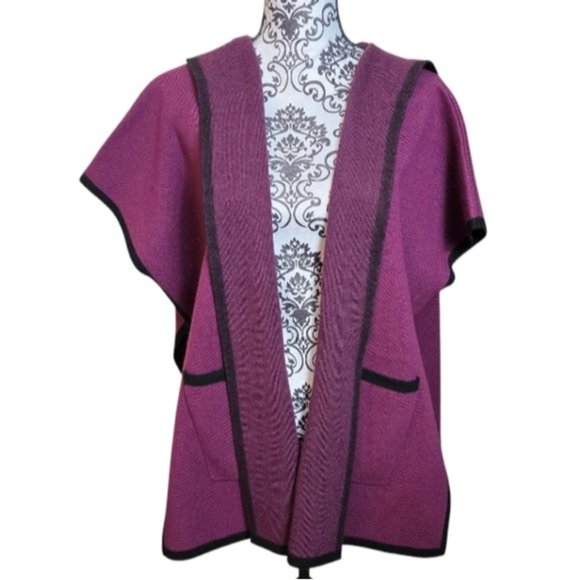 State Fusio Merino Wool Cashmere Womens Cardigan Berry Hooded Sweater Medium - Picture 3 of 12